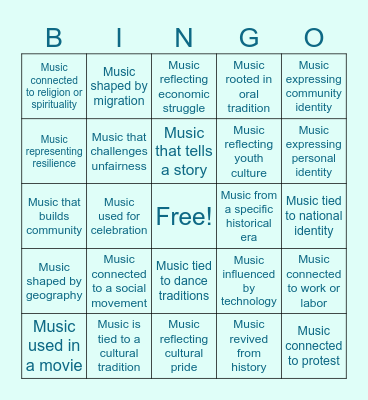 Music and Culture Bingo Card