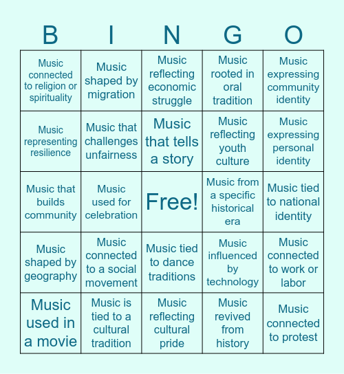 Music and Culture Bingo Card