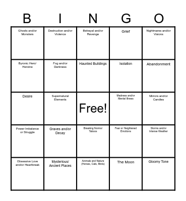 Gothic Themes and Motifs Bingo Card
