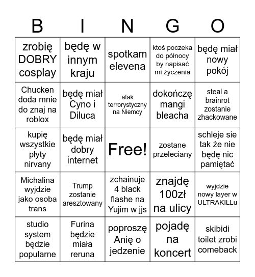 na rok 2026 Bingo Card