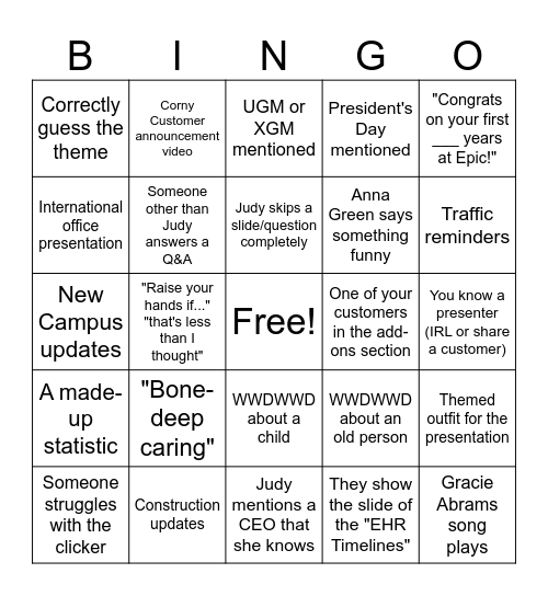 work church Bingo Card