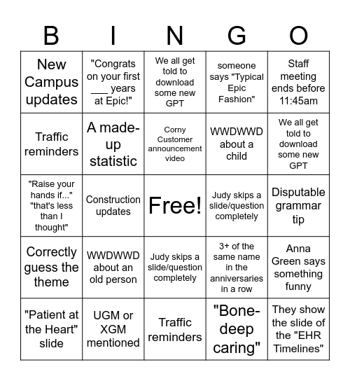 work church Bingo Card