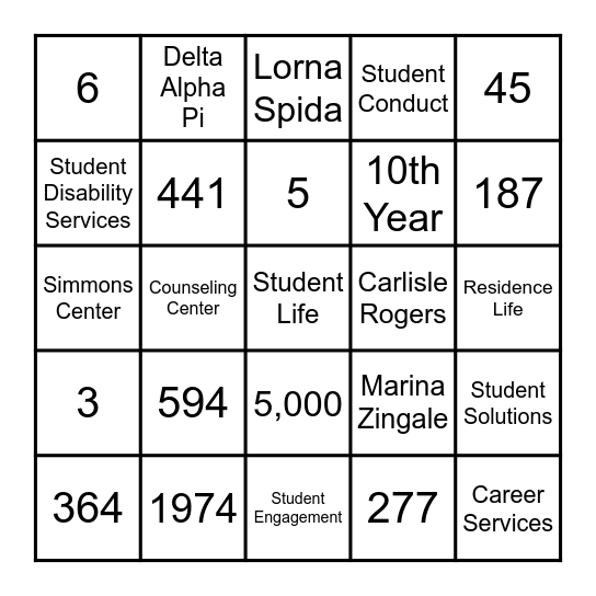 Student Life Bingo Card