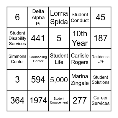 Student Life Bingo Card