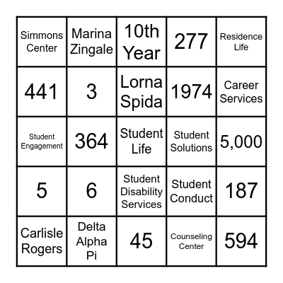Student Life Bingo Card