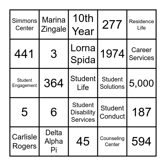Student Life Bingo Card