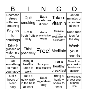 Getting Healthy in 2017 Bingo Card