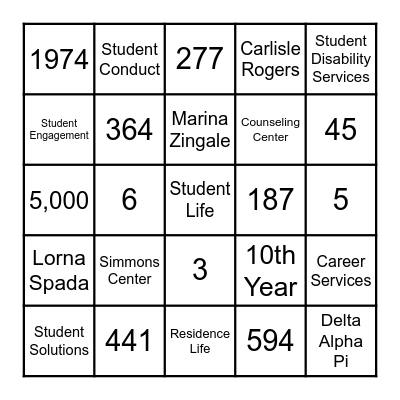 Student Life Bingo Card