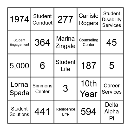 Student Life Bingo Card