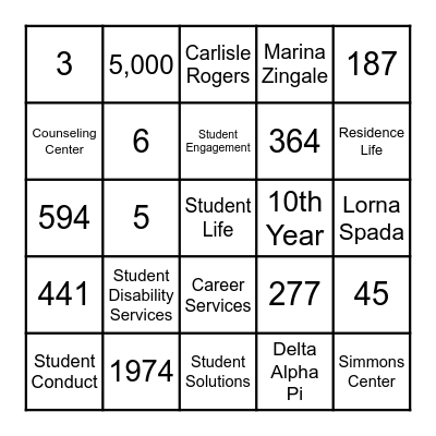 Student Life Bingo Card