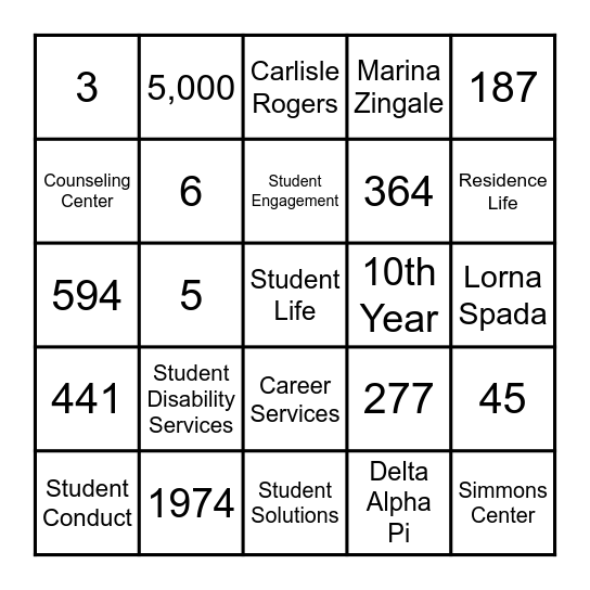 Student Life Bingo Card