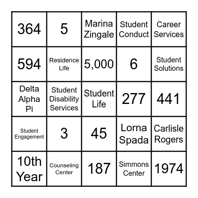 Student Life Bingo Card