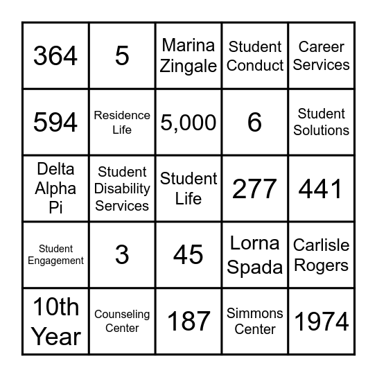 Student Life Bingo Card