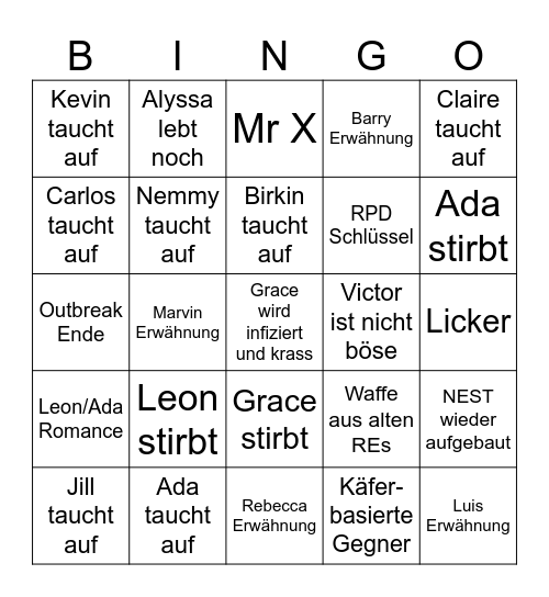 Requiem Bingo Card