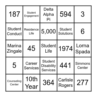 Student Life Bingo Card