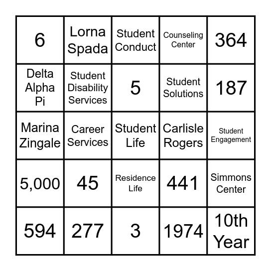 Student Life Bingo Card