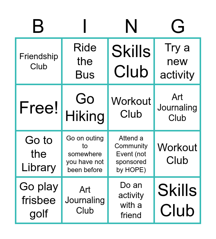 HOPE Community BINGO Card