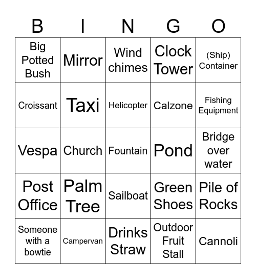 Sicily Trip 2026 Bingo Card