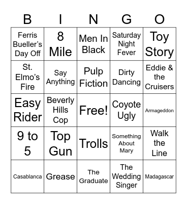 Movie Theme Songs Bingo Card