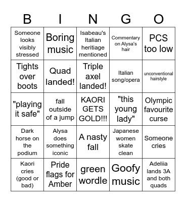 Women's FP Bingo Card
