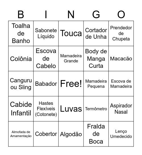 Chá do Noah Bingo Card
