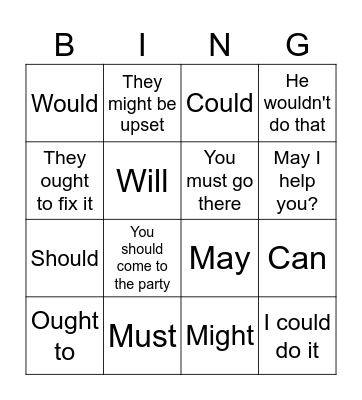 Modal Verbs Bingo Card