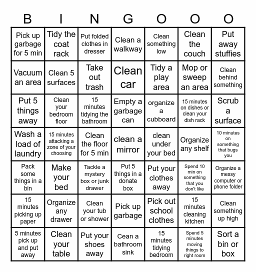 Clean-up Bingo Card