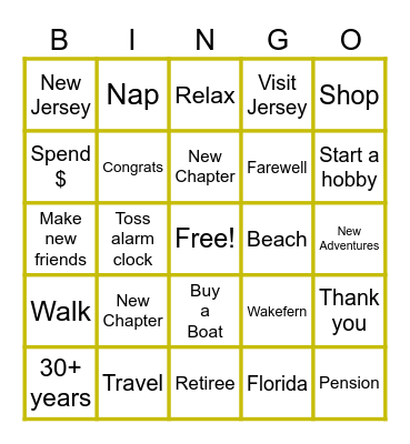 Shim's RETIREMENT Bingo Card