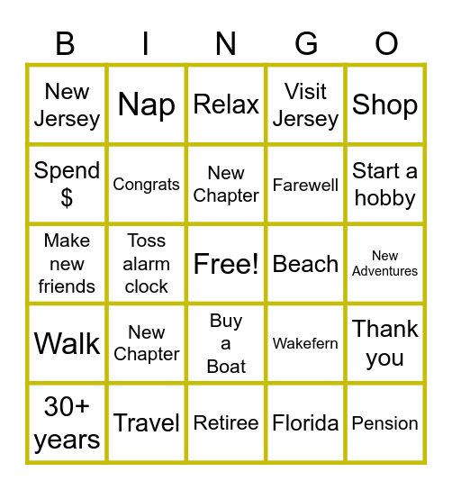 Shim's RETIREMENT Bingo Card