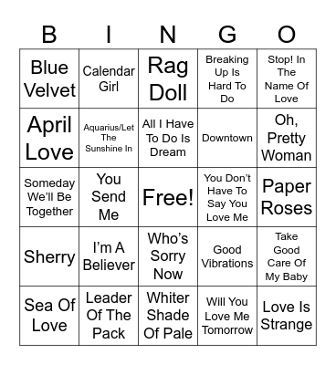 Hits of the 50's & 60's Coverall Bingo Card