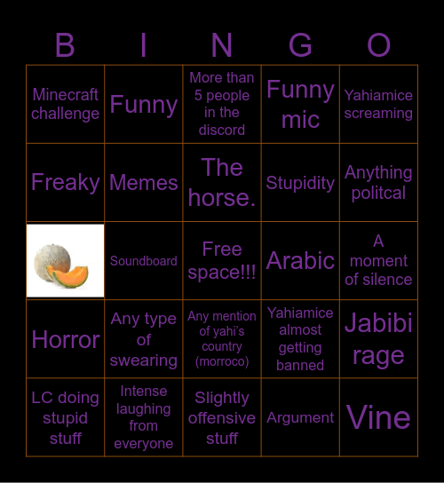Yahiamice bingo Card
