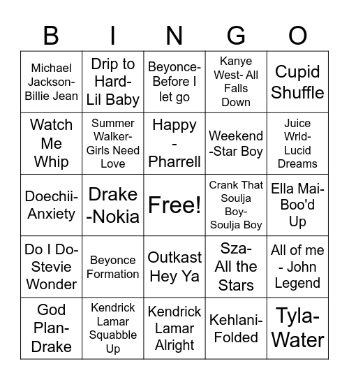 Black History Music Bingo ( Teens) Bingo Card
