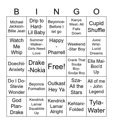 Black History Music Bingo ( Teens) Bingo Card
