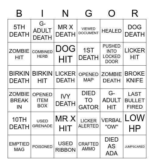 GAMOR BINGOR Bingo Card