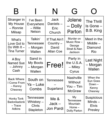 Brooke’s Tennessee Bingo Card