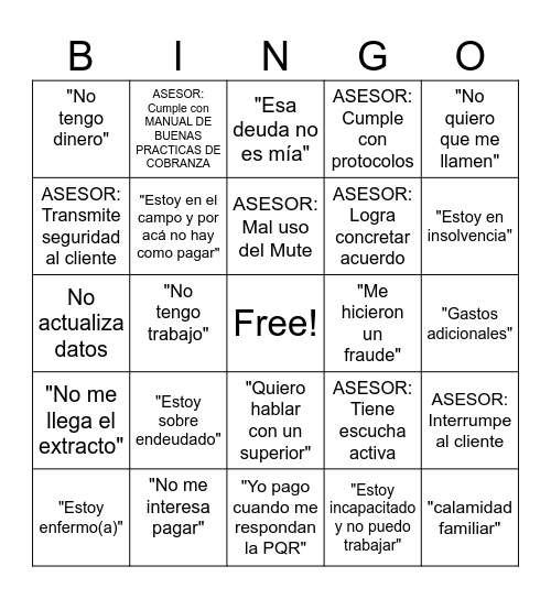 BINGO COBRANZA Bingo Card