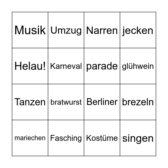 german club Bingo Card