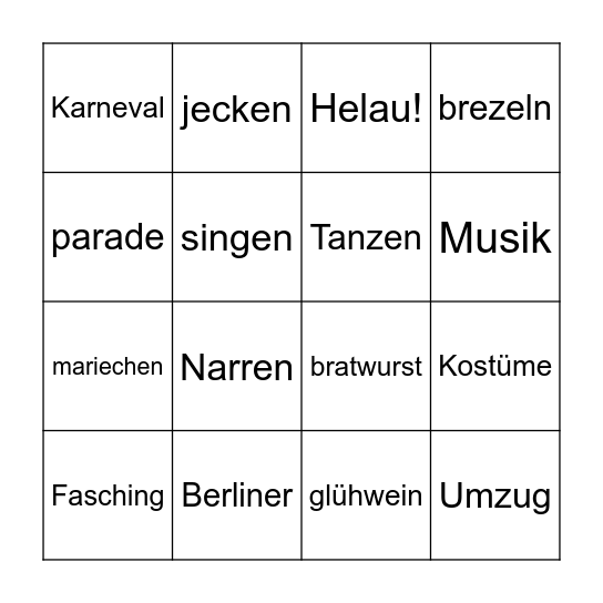 german club Bingo Card