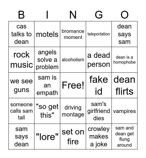 Supernatural Bingo Card