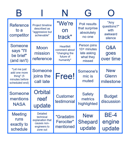 All Hands Bingo Card