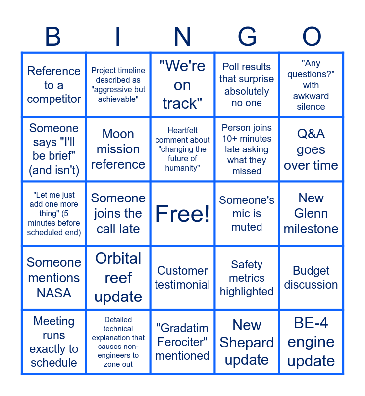 All Hands Bingo Card