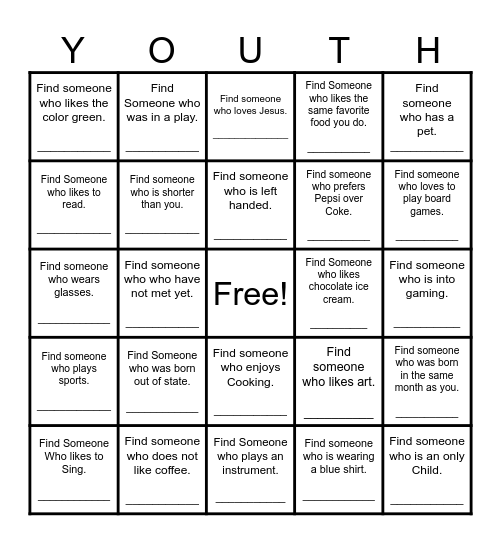 Find Someone Who Bingo Card