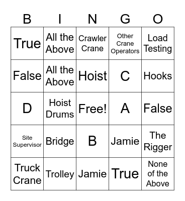 Crane Safety Bingo Card