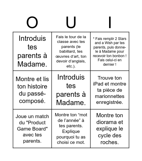 2026  Student Led Conferences Bingo Card