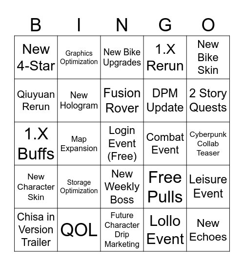 3.2 Livestream Bingo Card