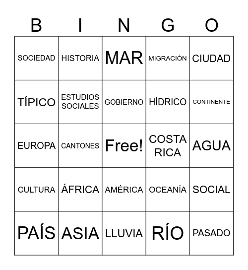 ESTUDIOS SOCIALES Bingo Card