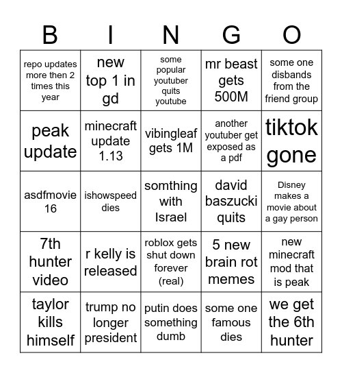 things that could happen in 2026 Bingo Card