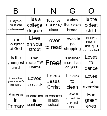 Find Someone Who.... Bingo Card
