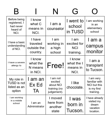 NCI Bingo Card Bingo Card