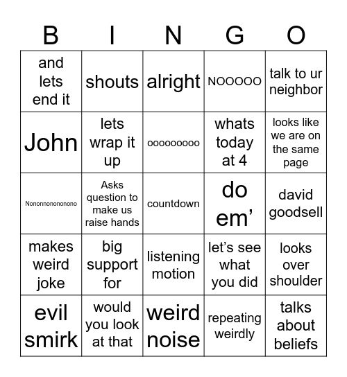 Cozza’s Bingo Card